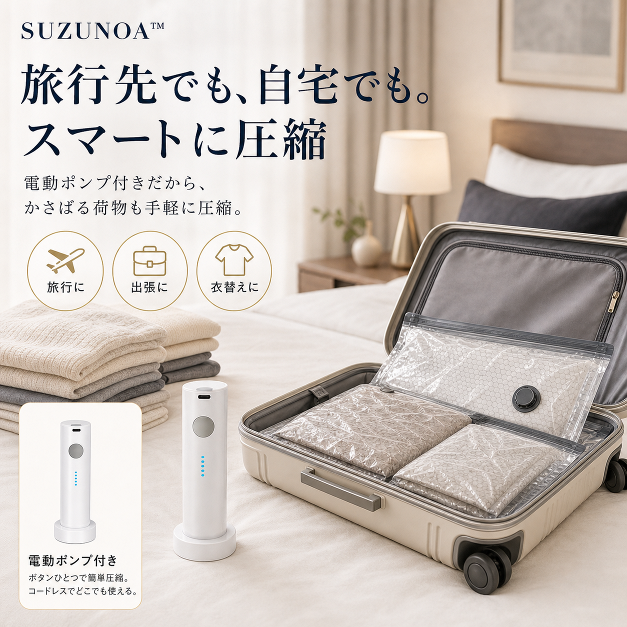 SUZUNOA™ 旅行用真空圧縮バッグセット
