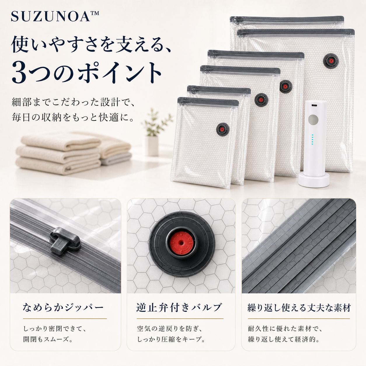 SUZUNOA™ 旅行用真空圧縮バッグセット