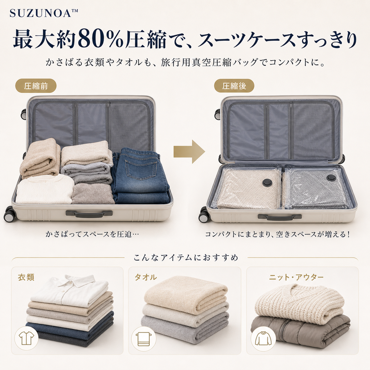 SUZUNOA™ 旅行用真空圧縮バッグセット SUZUNOA™ 旅行用真空圧縮バッグセット
